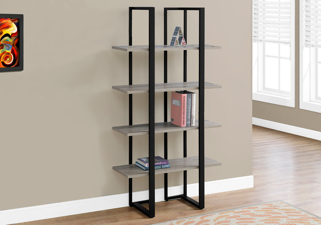 BOOKCASE - 60""H / DARK TAUPE / BLACK METAL