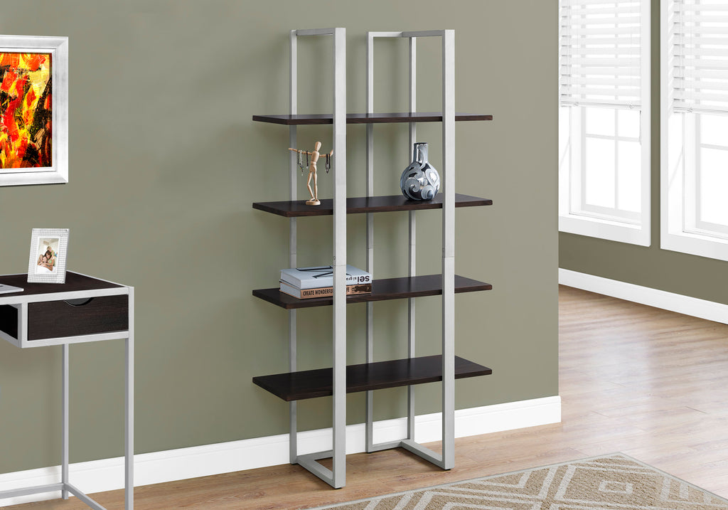 BOOKCASE - 60""H / ESPRESSO / SILVER METAL