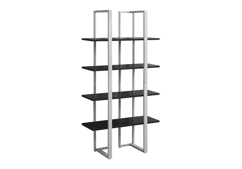 BOOKCASE - 60""H / ESPRESSO / SILVER METAL