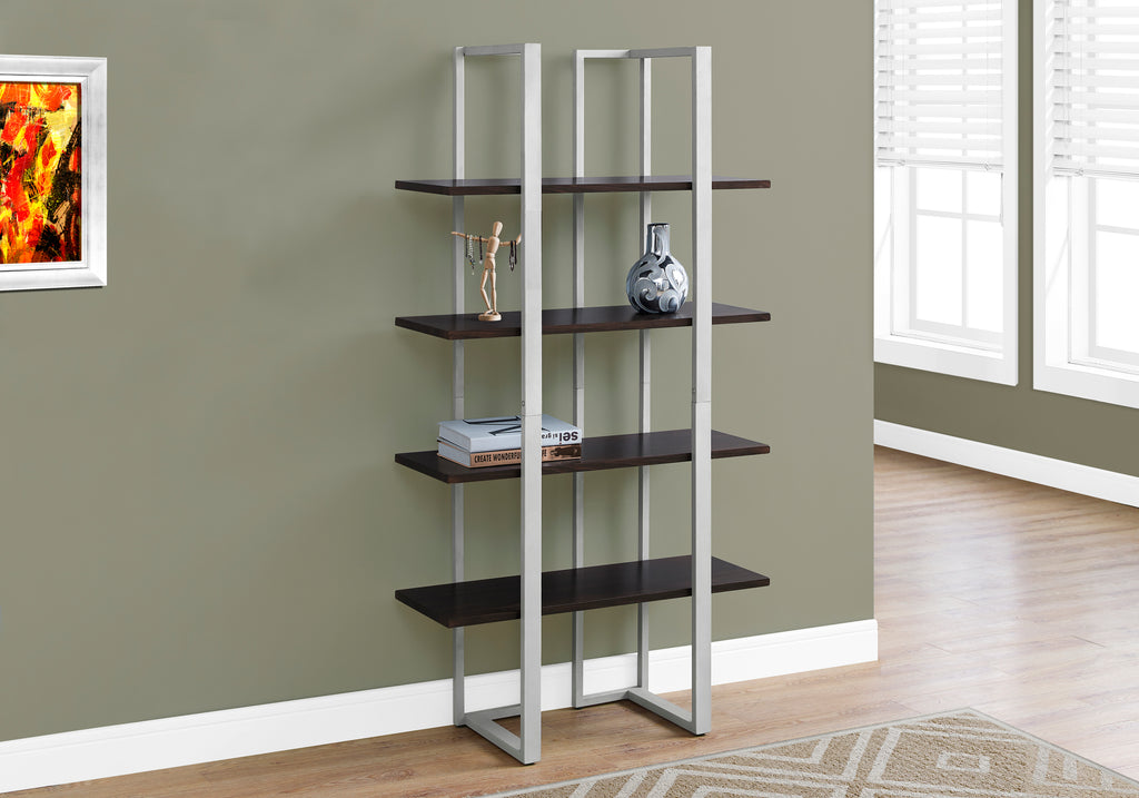 BOOKCASE - 60""H / ESPRESSO / SILVER METAL