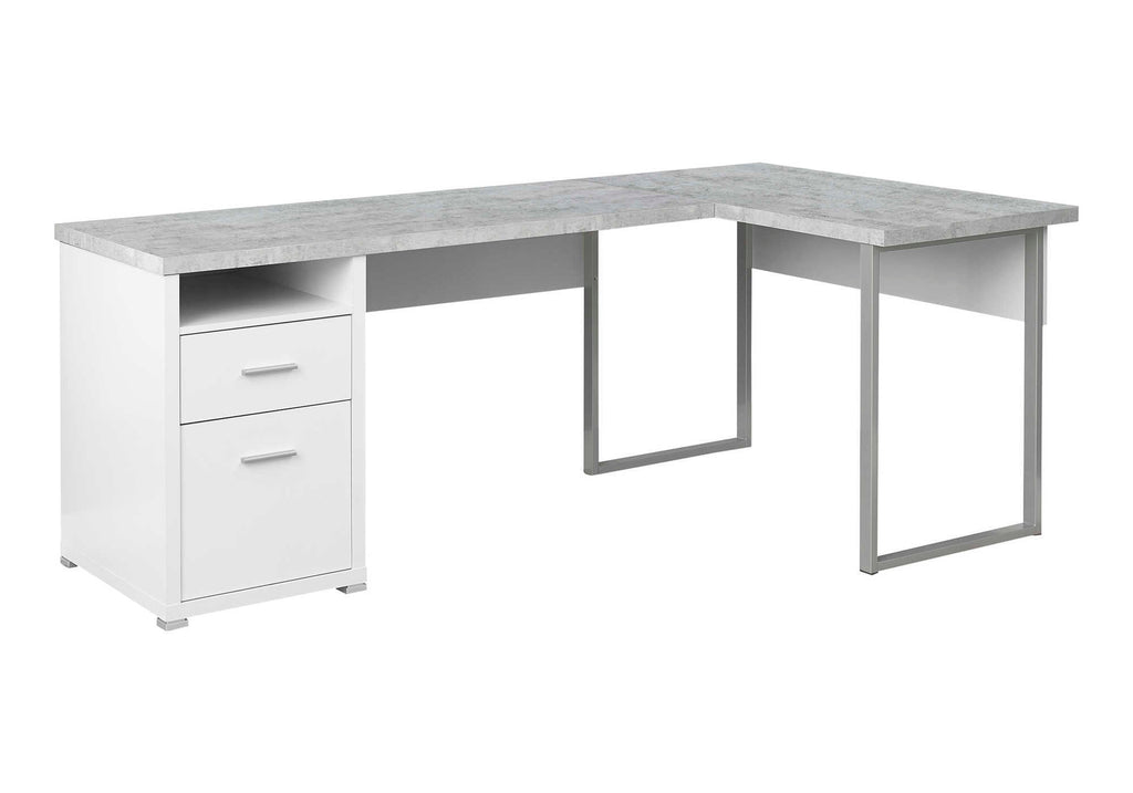 COMPUTER DESK - 80""L WHITE / CEMENT-LOOK LEFT/RIGHT FACE