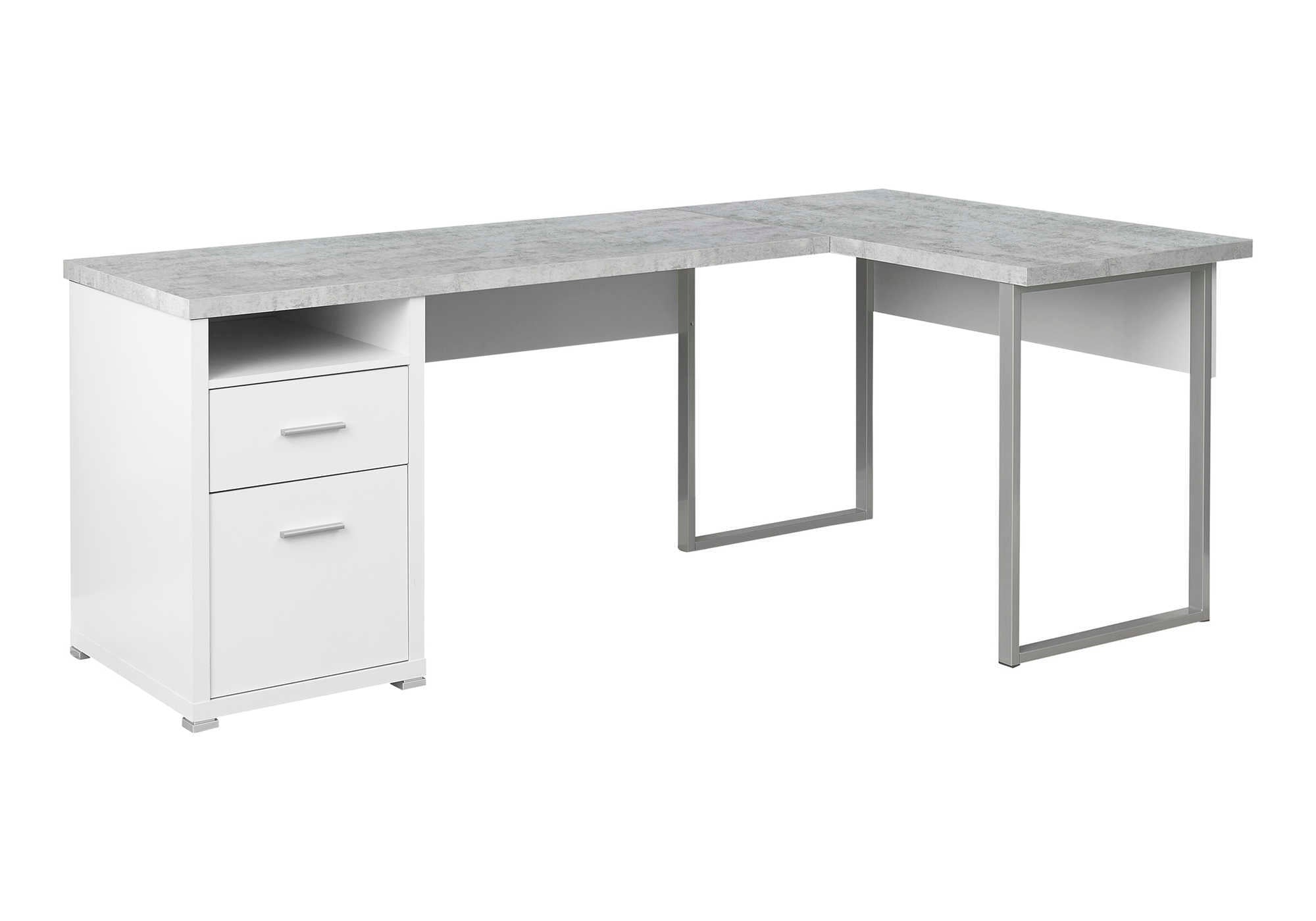 COMPUTER DESK - 80""L WHITE / CEMENT-LOOK LEFT/RIGHT FACE