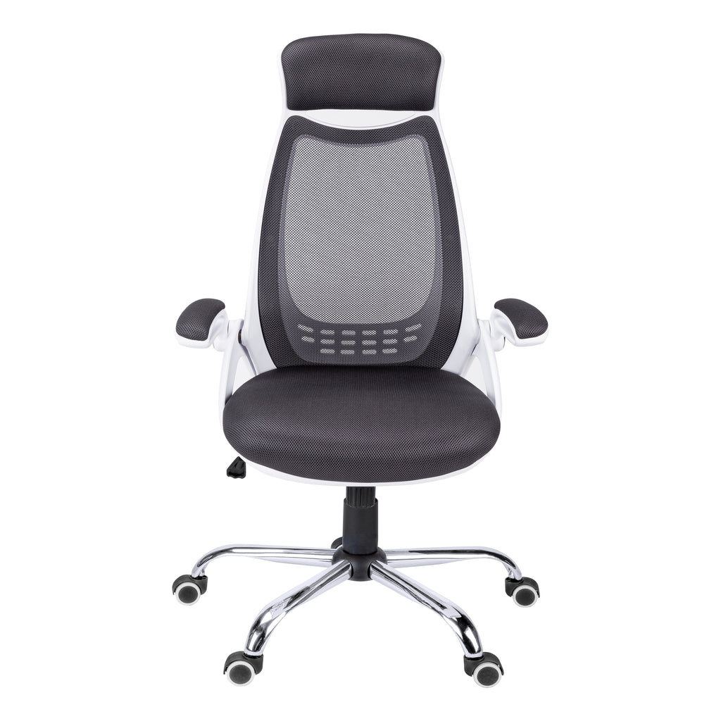 OFFICE CHAIR - WHITE / GREY MESH / CHROME HIGH-BACK EXEC