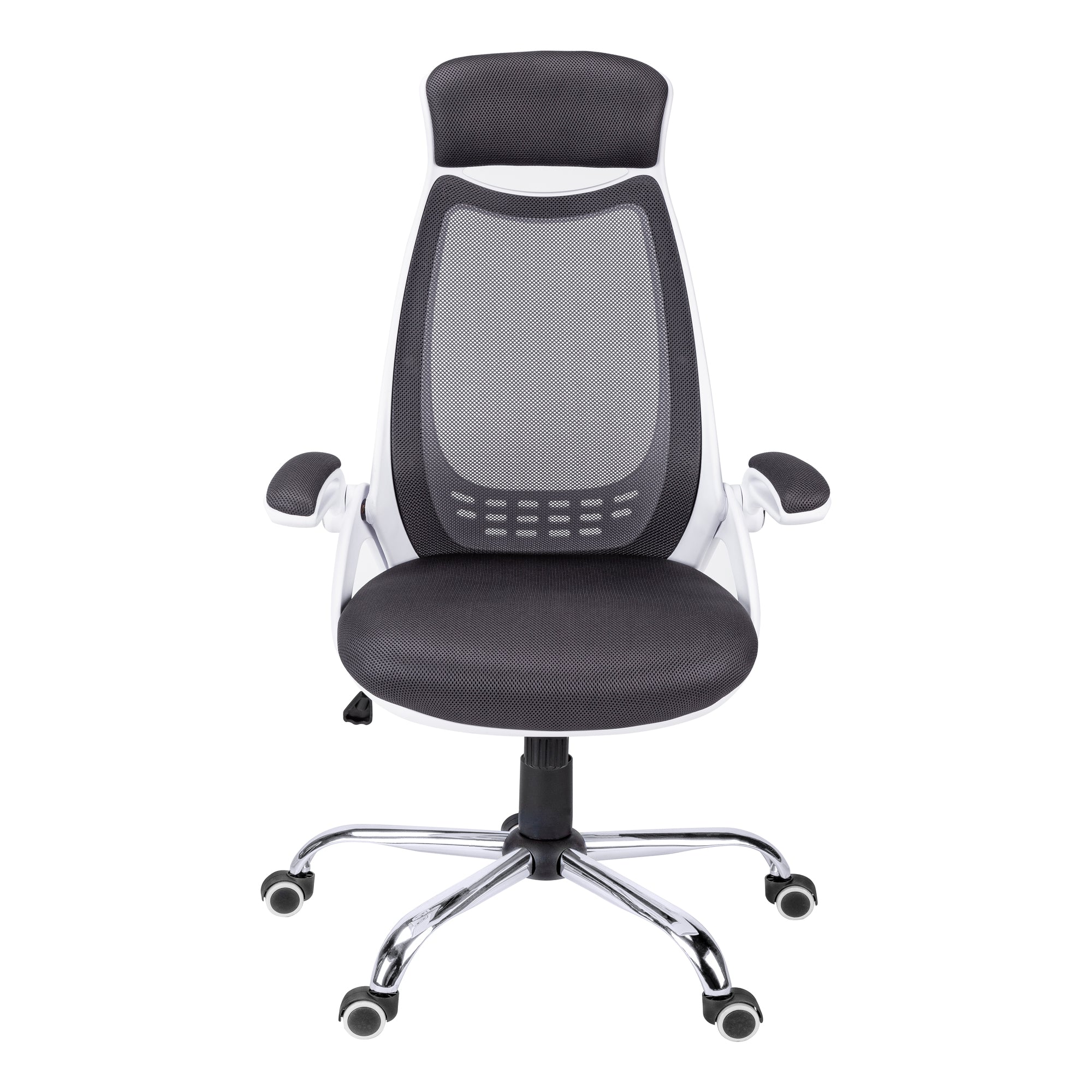 OFFICE CHAIR - WHITE / GREY MESH / CHROME HIGH-BACK EXEC