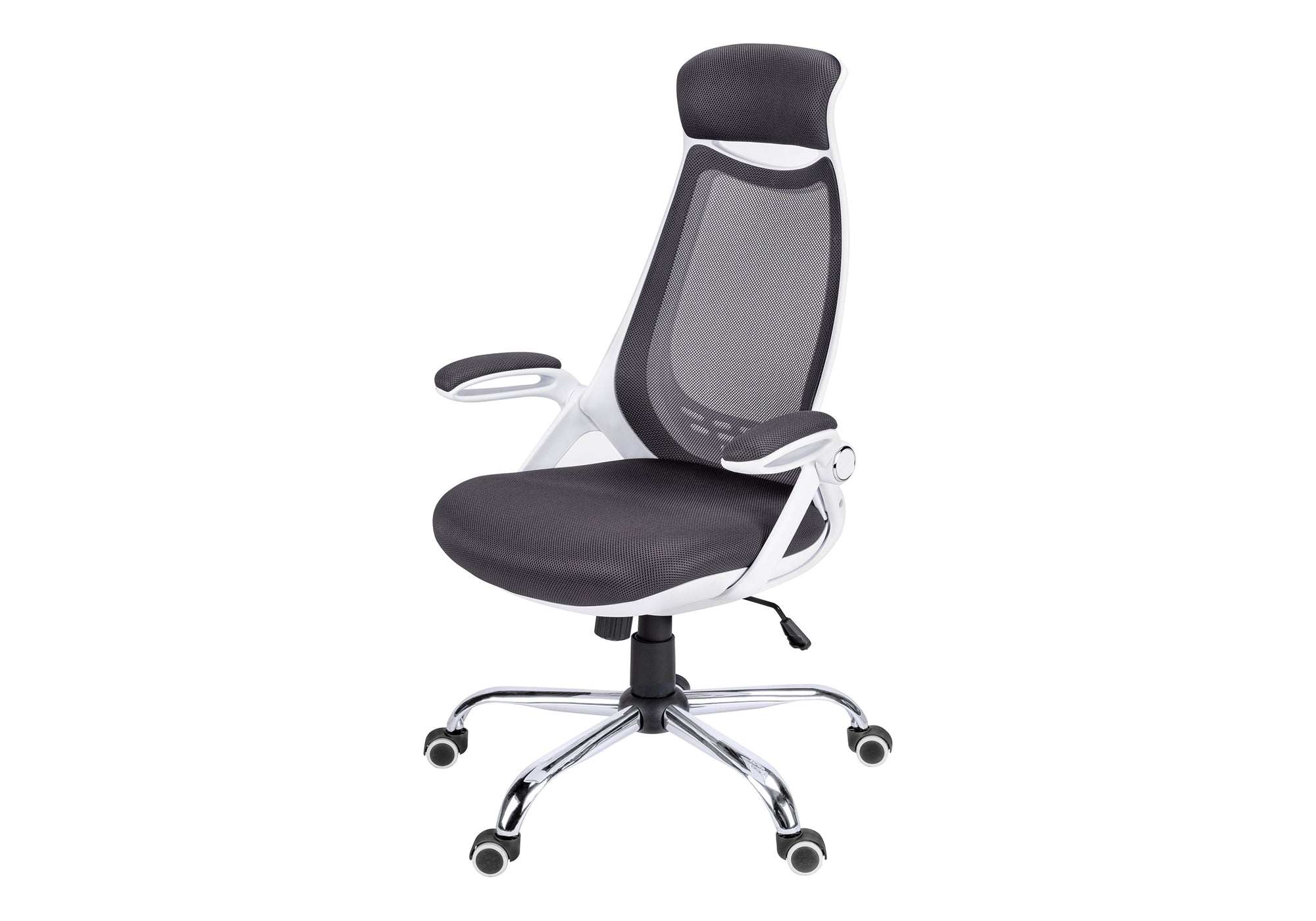 OFFICE CHAIR - WHITE / GREY MESH / CHROME HIGH-BACK EXEC
