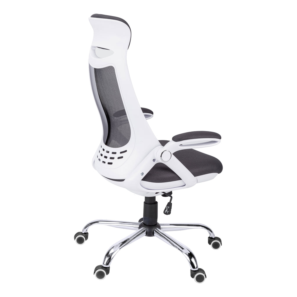 OFFICE CHAIR - WHITE / GREY MESH / CHROME HIGH-BACK EXEC