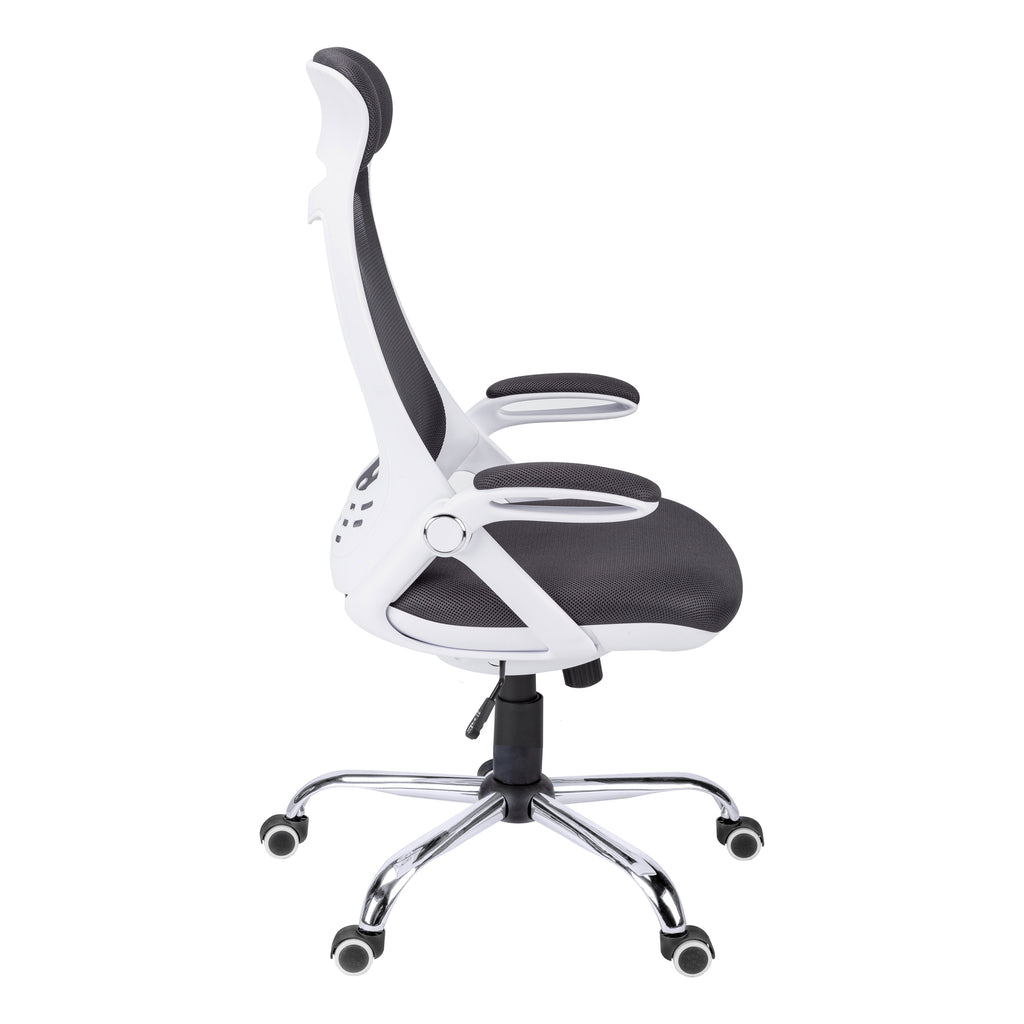 OFFICE CHAIR - WHITE / GREY MESH / CHROME HIGH-BACK EXEC