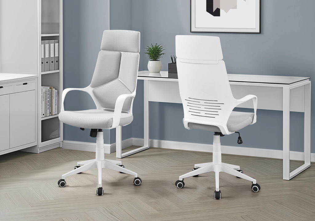 OFFICE CHAIR - WHITE / GREY FABRIC / HIGH BACK EXECUTIVE