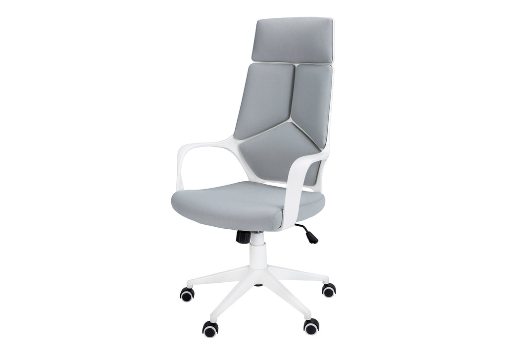 OFFICE CHAIR - WHITE / GREY FABRIC / HIGH BACK EXECUTIVE