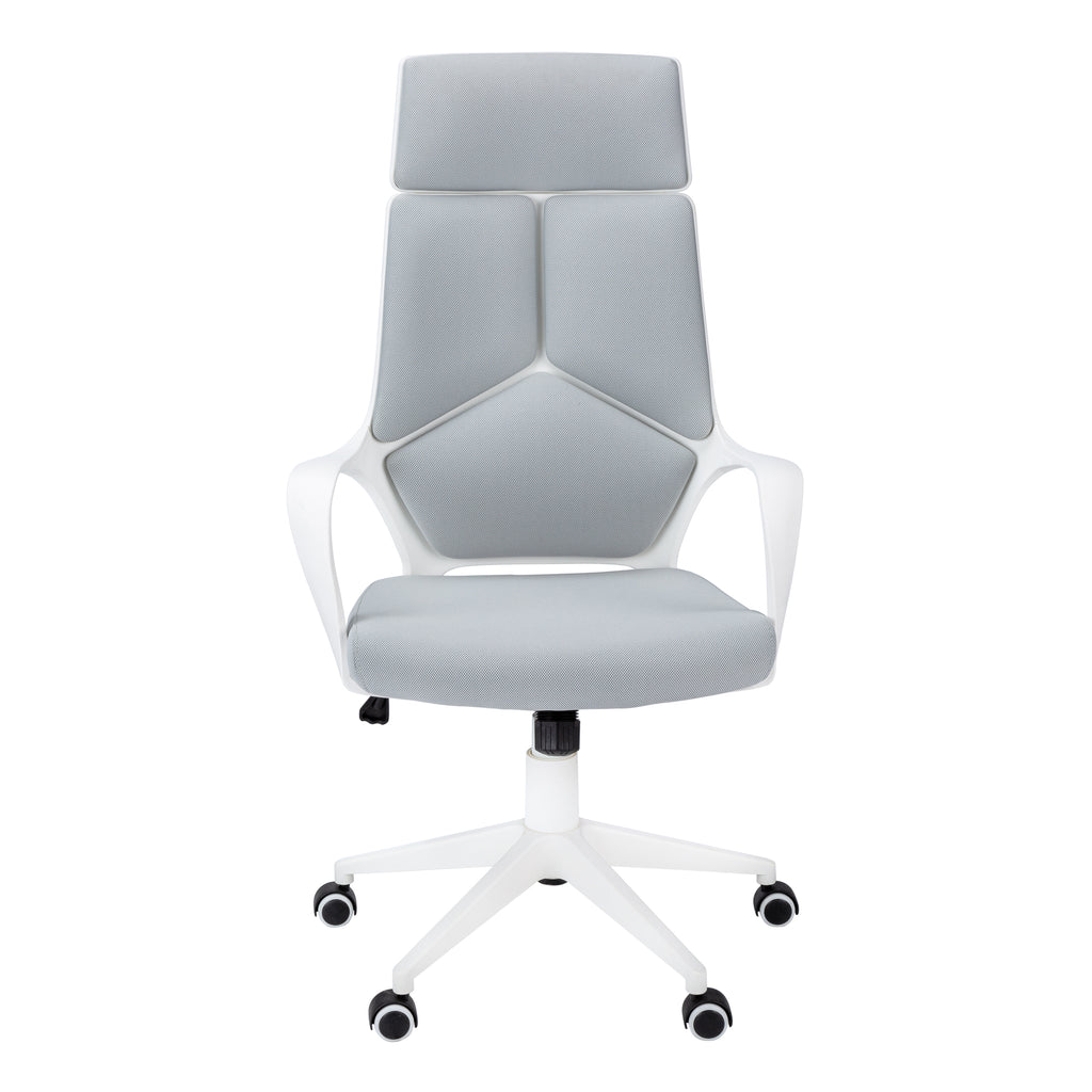 OFFICE CHAIR - WHITE / GREY FABRIC / HIGH BACK EXECUTIVE