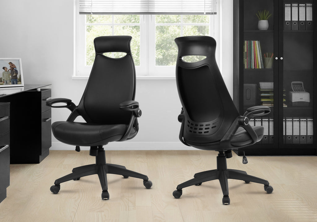 OFFICE CHAIR - BLACK LEATHER-LOOK / MULTI POSITION