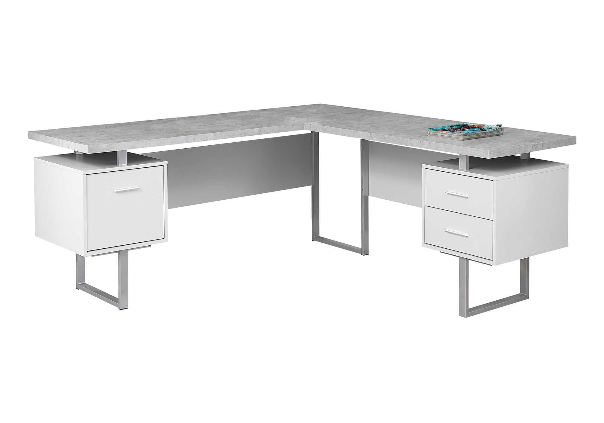 COMPUTER DESK - 70""L WHITE / CEMENT-LOOK LEFT/RIGHT FACE