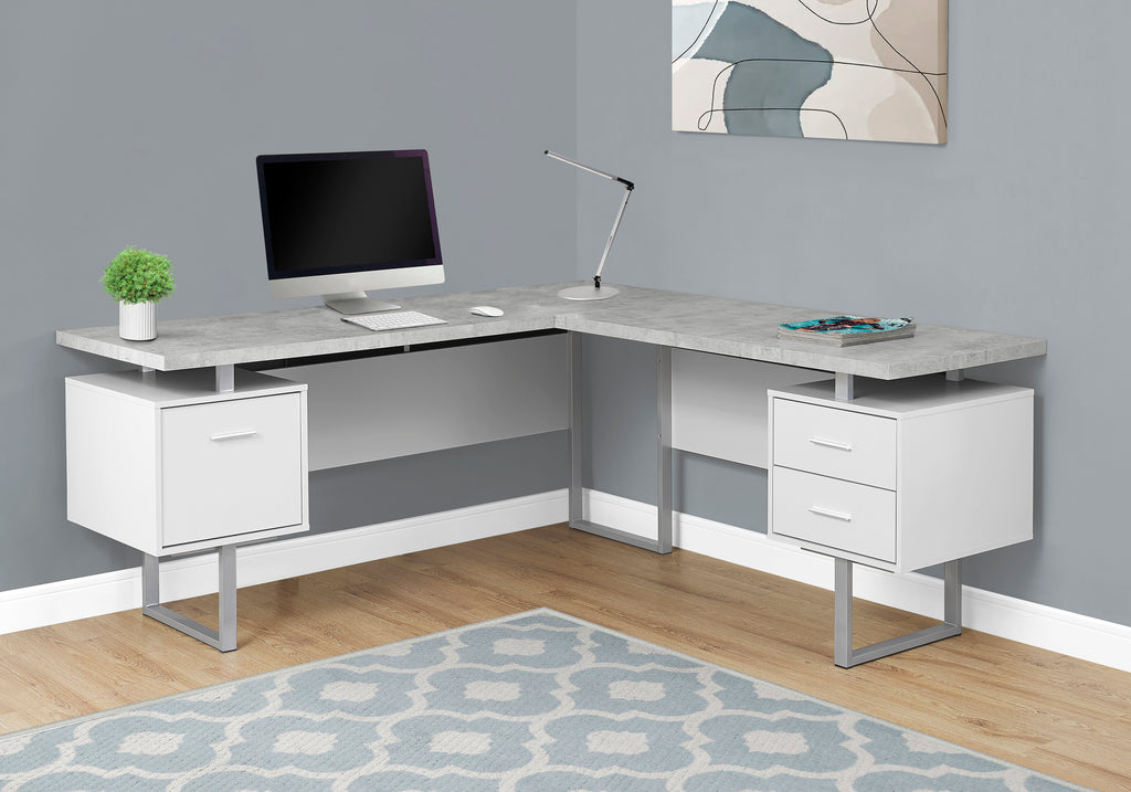 COMPUTER DESK - 70""L WHITE / CEMENT-LOOK LEFT/RIGHT FACE