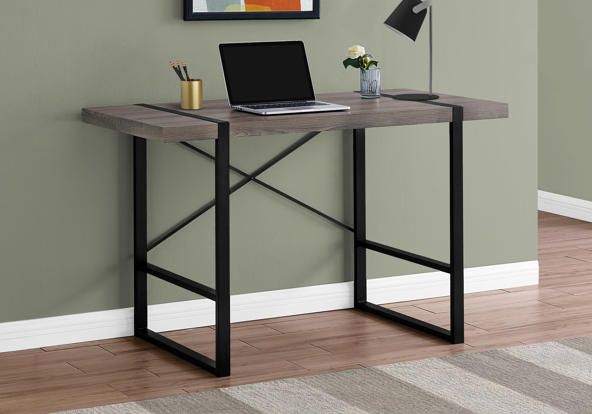 COMPUTER DESK - 48""L / DARK TAUPE / BLACK METAL