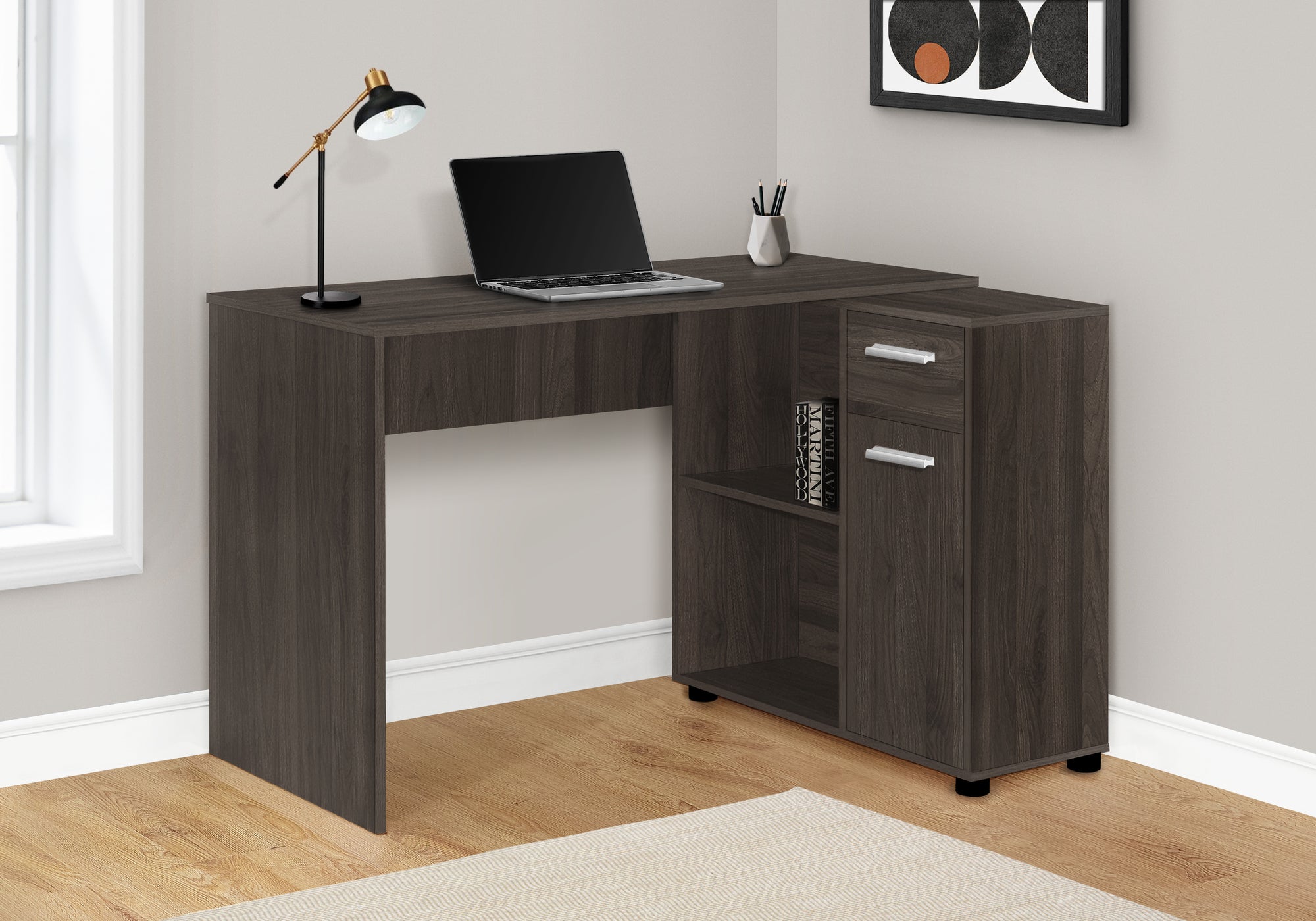 COMPUTER DESK - 46""L / BROWN OAK / STORAGE CABINET