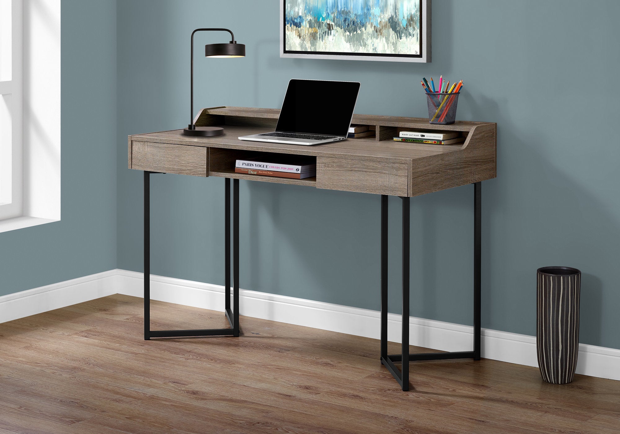 COMPUTER DESK - 48""L / DARK TAUPE / BLACK METAL