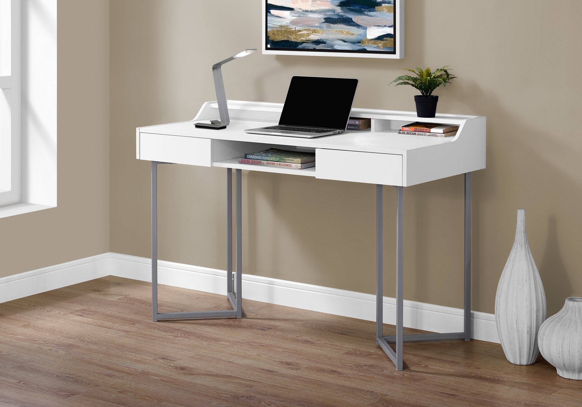 COMPUTER DESK - 48""L / WHITE / SILVER METAL