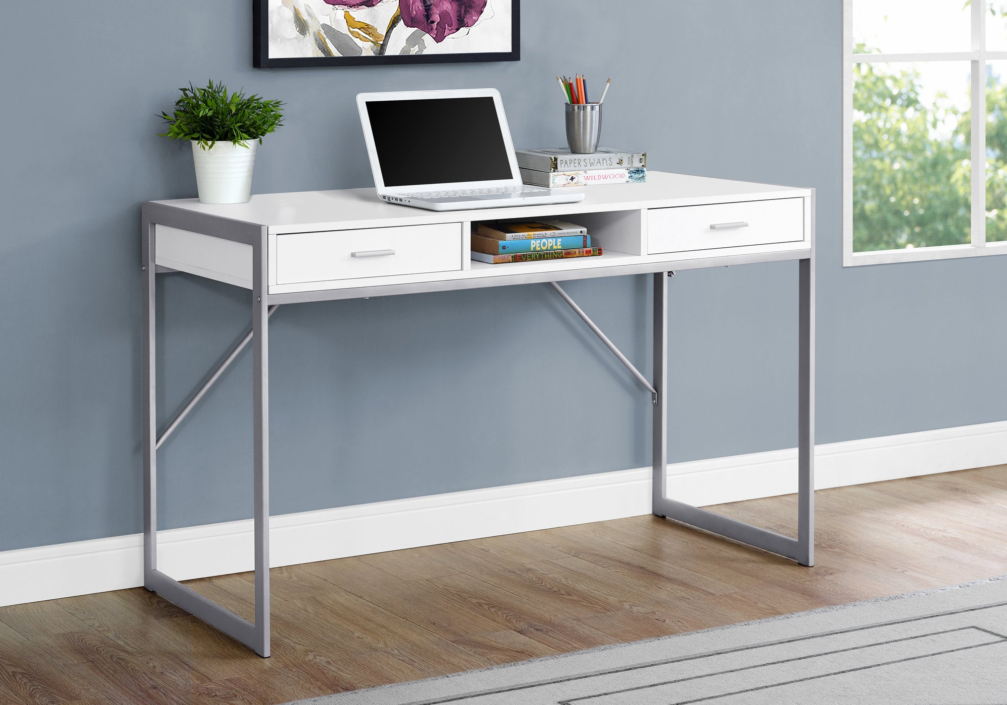 COMPUTER DESK - 48""L / WHITE / SILVER METAL