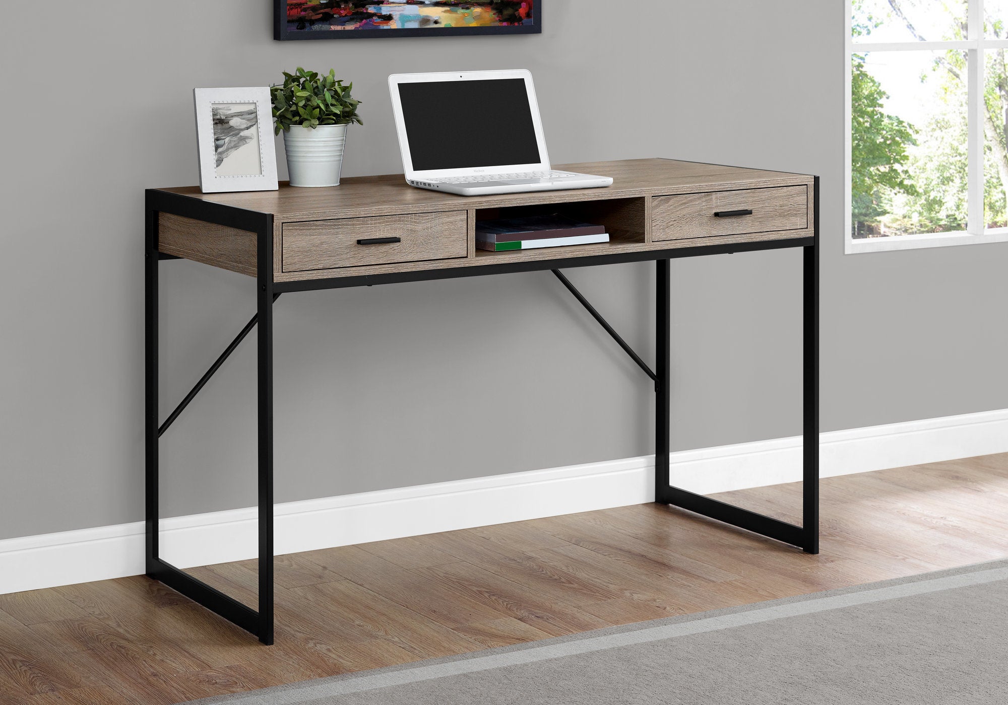 COMPUTER DESK - 48""L / DARK TAUPE / BLACK METAL