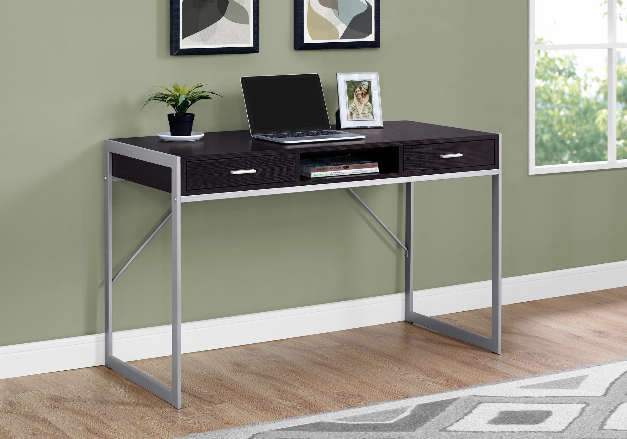 COMPUTER DESK - 48""L / ESPRESSO / SILVER METAL