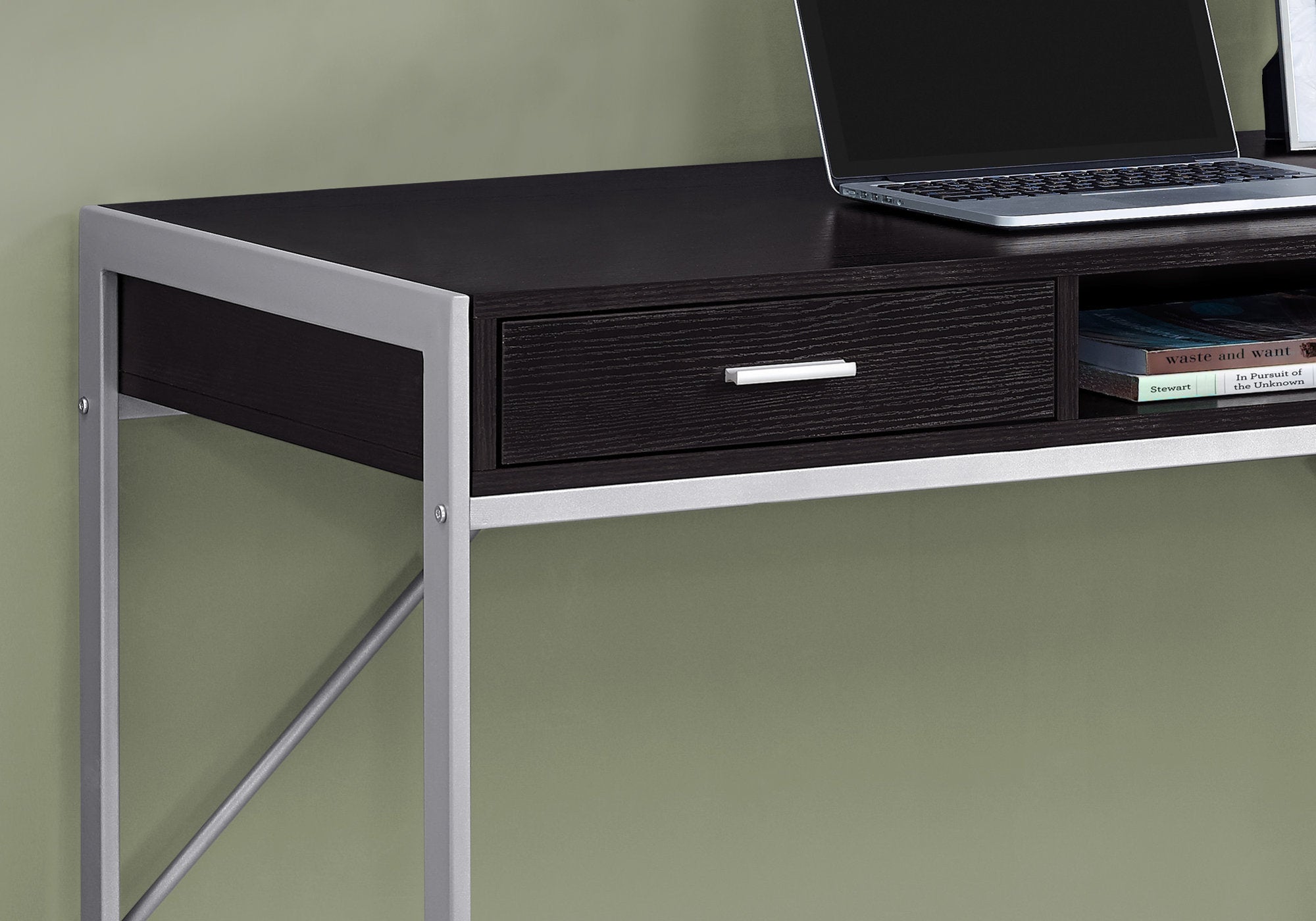COMPUTER DESK - 48""L / ESPRESSO / SILVER METAL