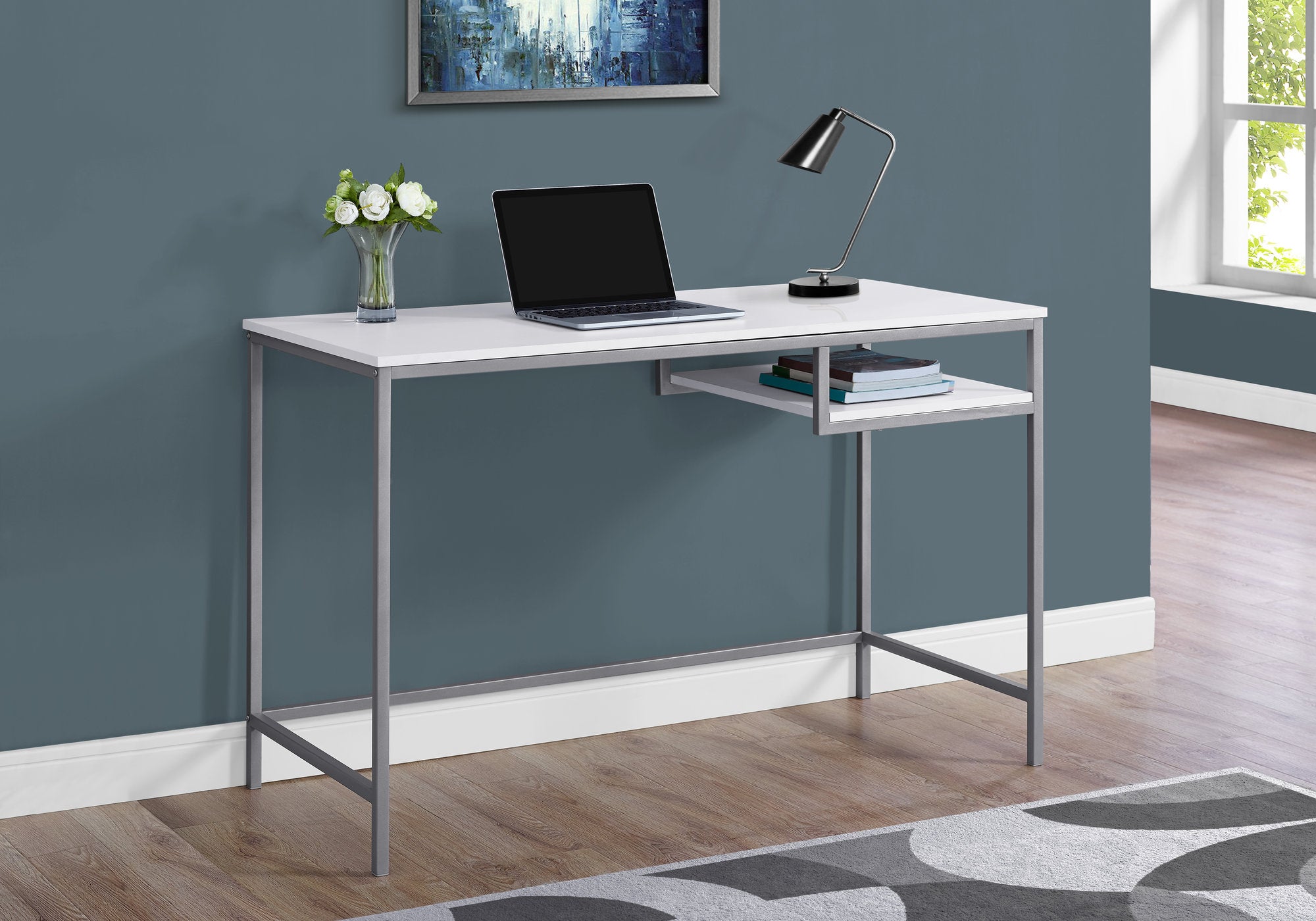 COMPUTER DESK - 48""L / WHITE / SILVER METAL