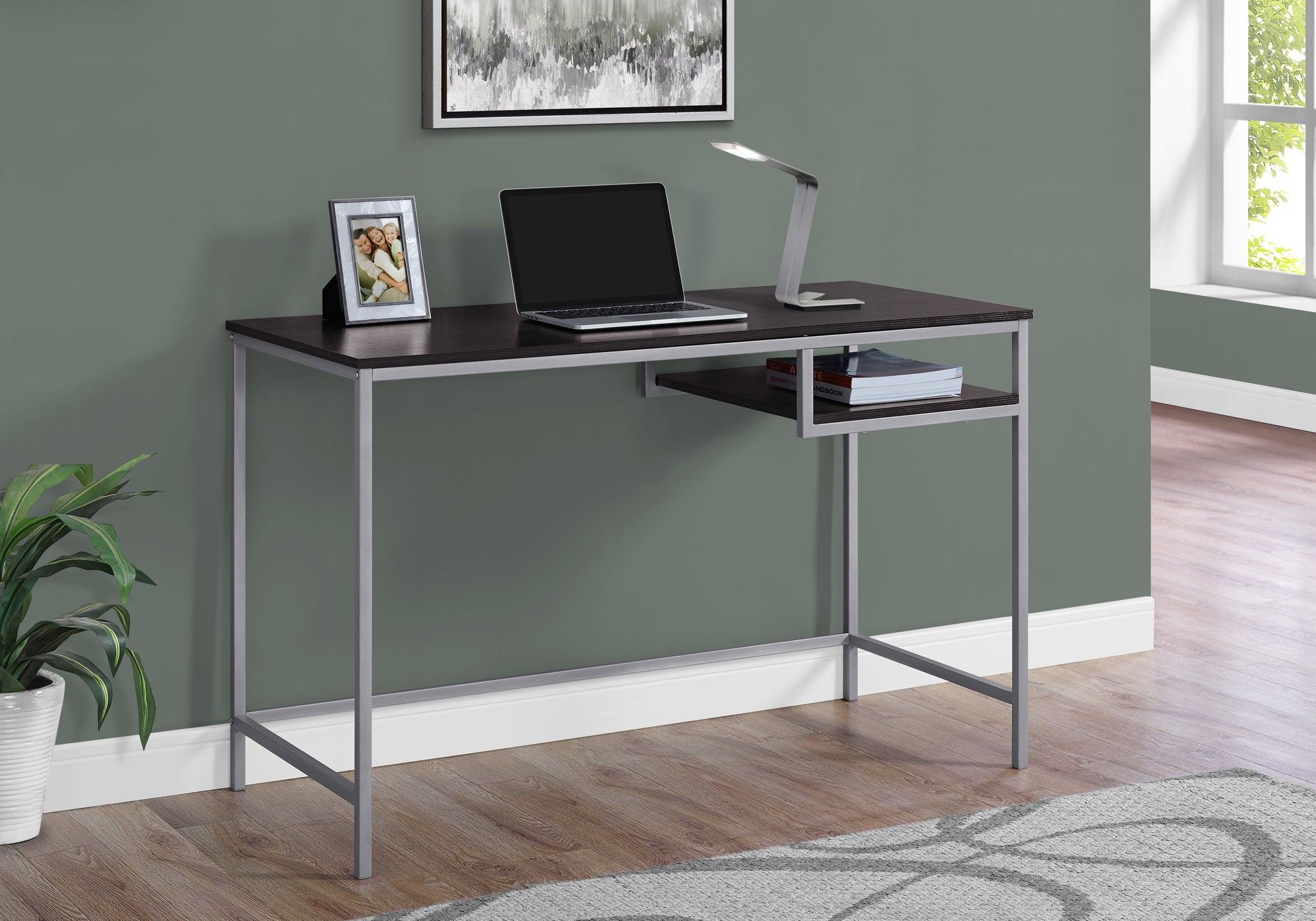 COMPUTER DESK - 48""L / ESPRESSO / SILVER METAL