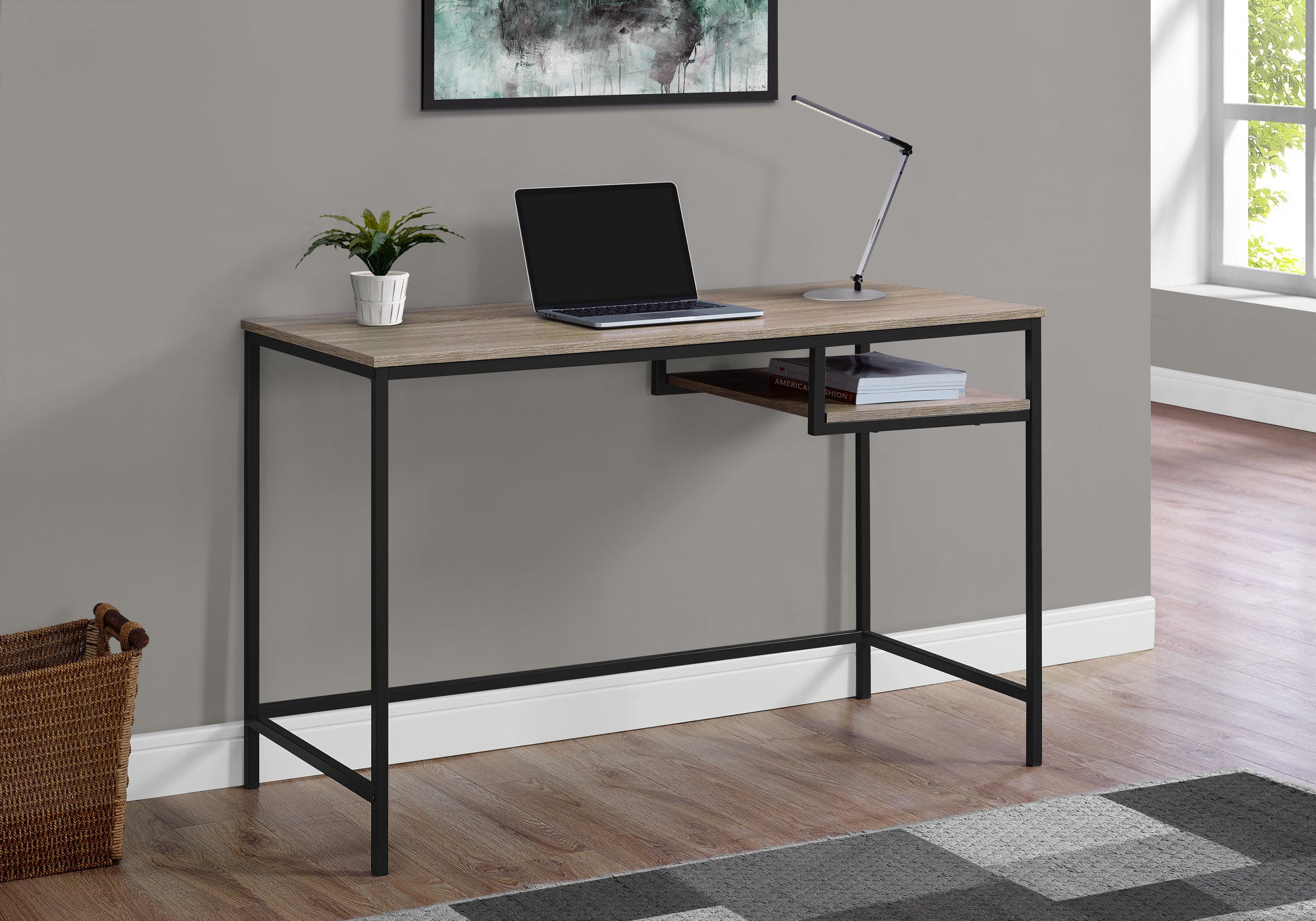 COMPUTER DESK - 48""L / DARK TAUPE / BLACK METAL