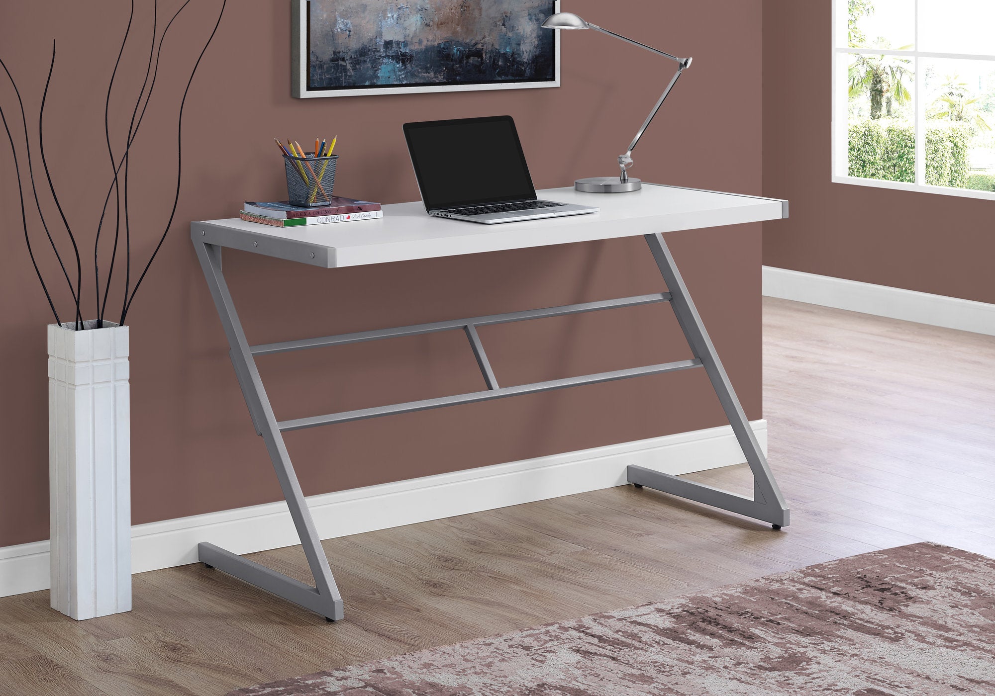 COMPUTER DESK - 48""L / WHITE / SILVER METAL
