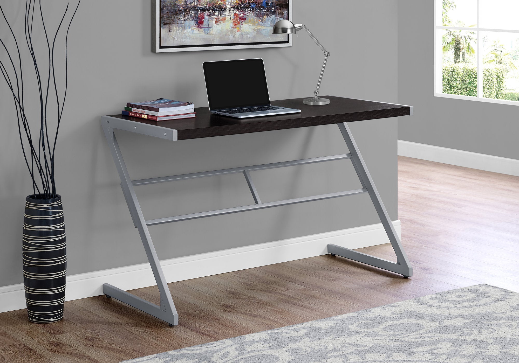 COMPUTER DESK - 48""L / ESPRESSO / SILVER METAL