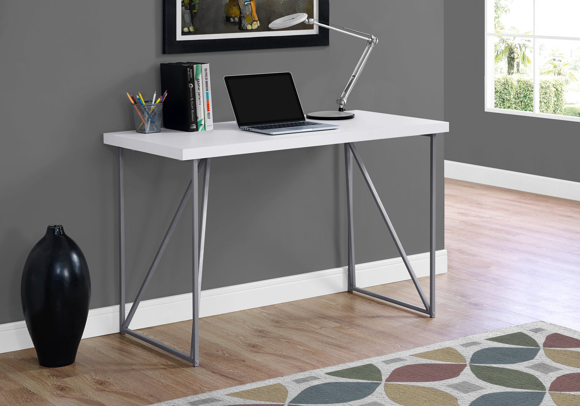COMPUTER DESK - 48""L / WHITE / SILVER METAL