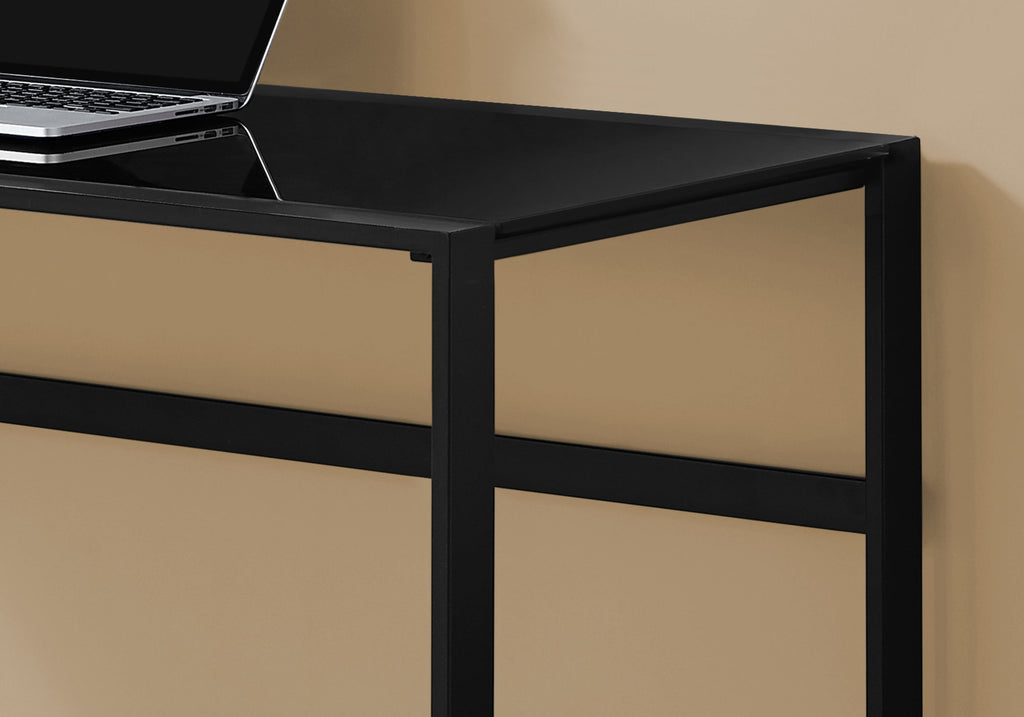 COMPUTER DESK - 48""L / BLACK METAL / BLACK TEMPERED GLASS