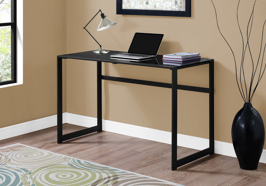 COMPUTER DESK - 48""L / BLACK METAL / BLACK TEMPERED GLASS