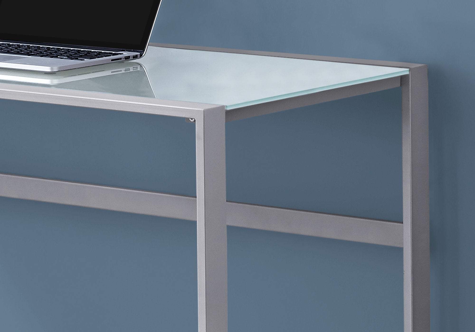 COMPUTER DESK - 48""L / SILVER METAL/ WHITE TEMPERED GLASS