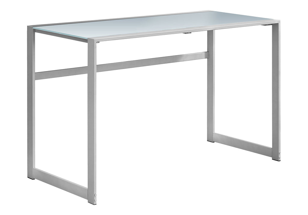COMPUTER DESK - 48""L / SILVER METAL/ WHITE TEMPERED GLASS