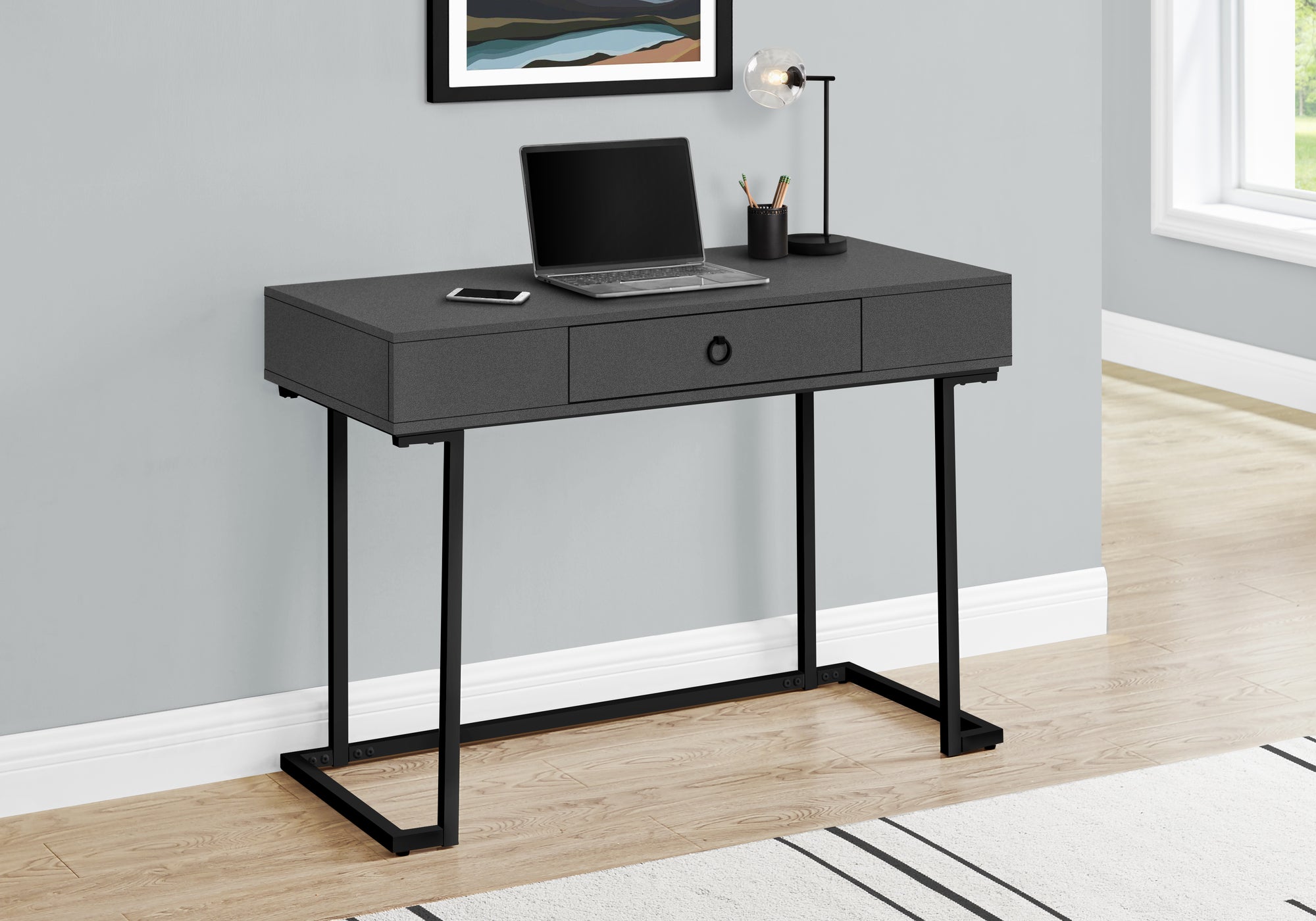 COMPUTER DESK - 42""L / MODERN GREY / BLACK METAL