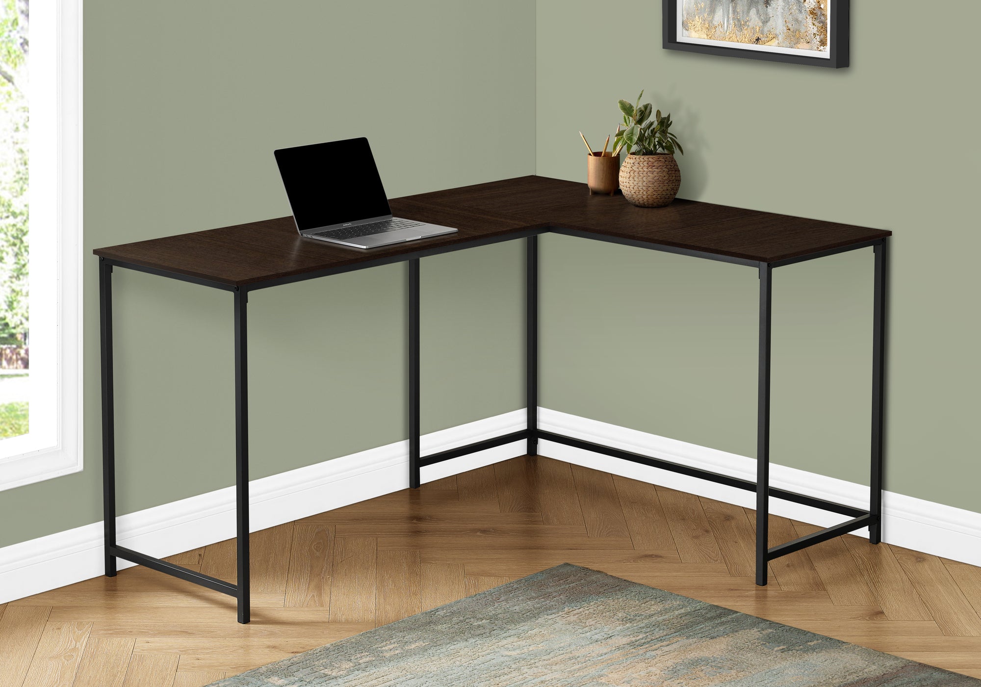 COMPUTER DESK - 58""L / ESPRESSO TOP / BLACK METAL CORNER