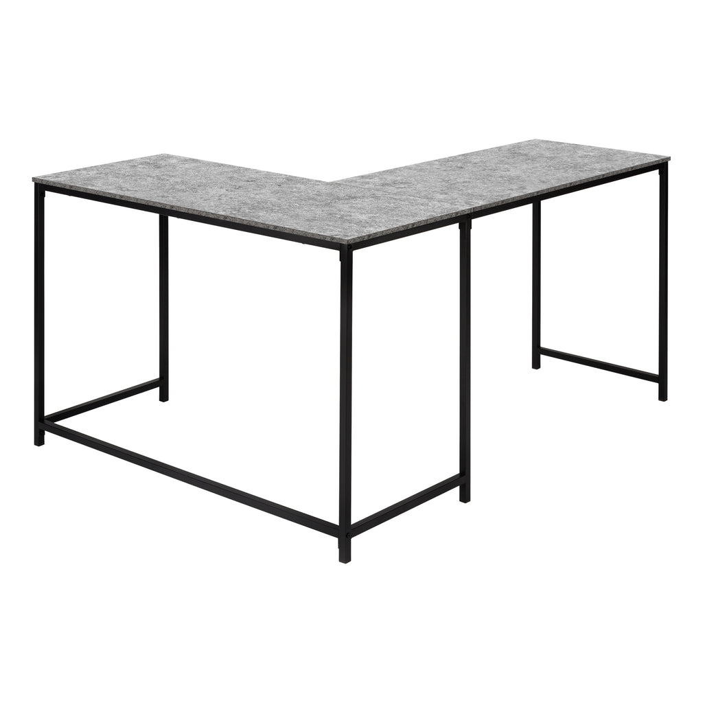 COMPUTER DESK - 58""L/ GREY STONE-LOOK/ BLACK METAL CORNER