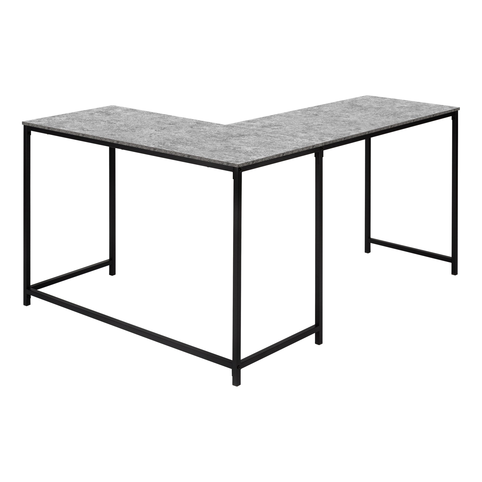 COMPUTER DESK - 58""L/ GREY STONE-LOOK/ BLACK METAL CORNER