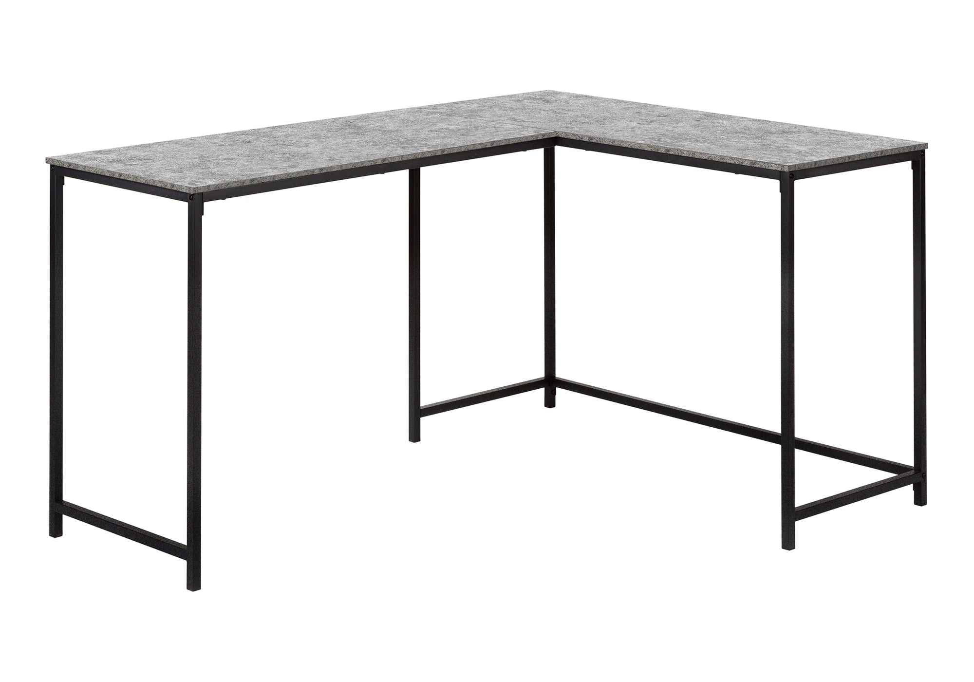 COMPUTER DESK - 58""L/ GREY STONE-LOOK/ BLACK METAL CORNER
