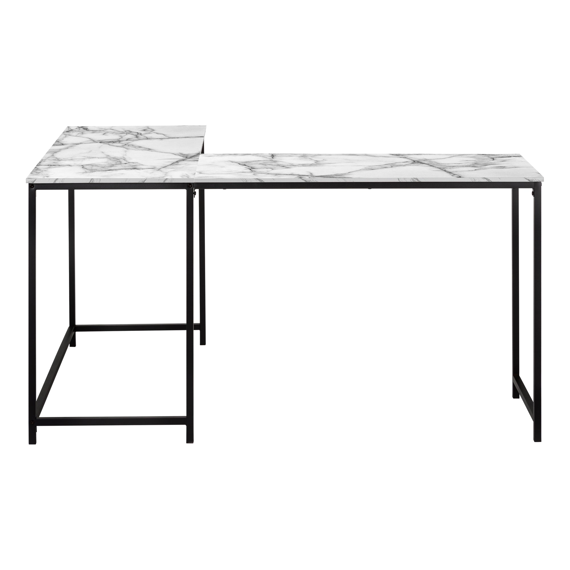 COMPUTER DESK - 58""L / WHITE MARBLE / BLACK METAL CORNER