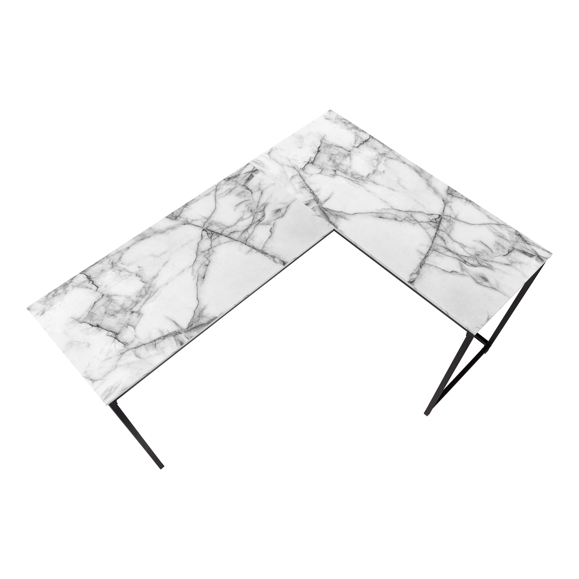 COMPUTER DESK - 58""L / WHITE MARBLE / BLACK METAL CORNER