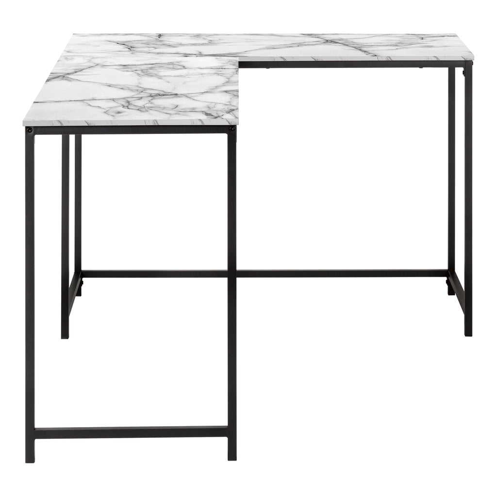 COMPUTER DESK - 58""L / WHITE MARBLE / BLACK METAL CORNER