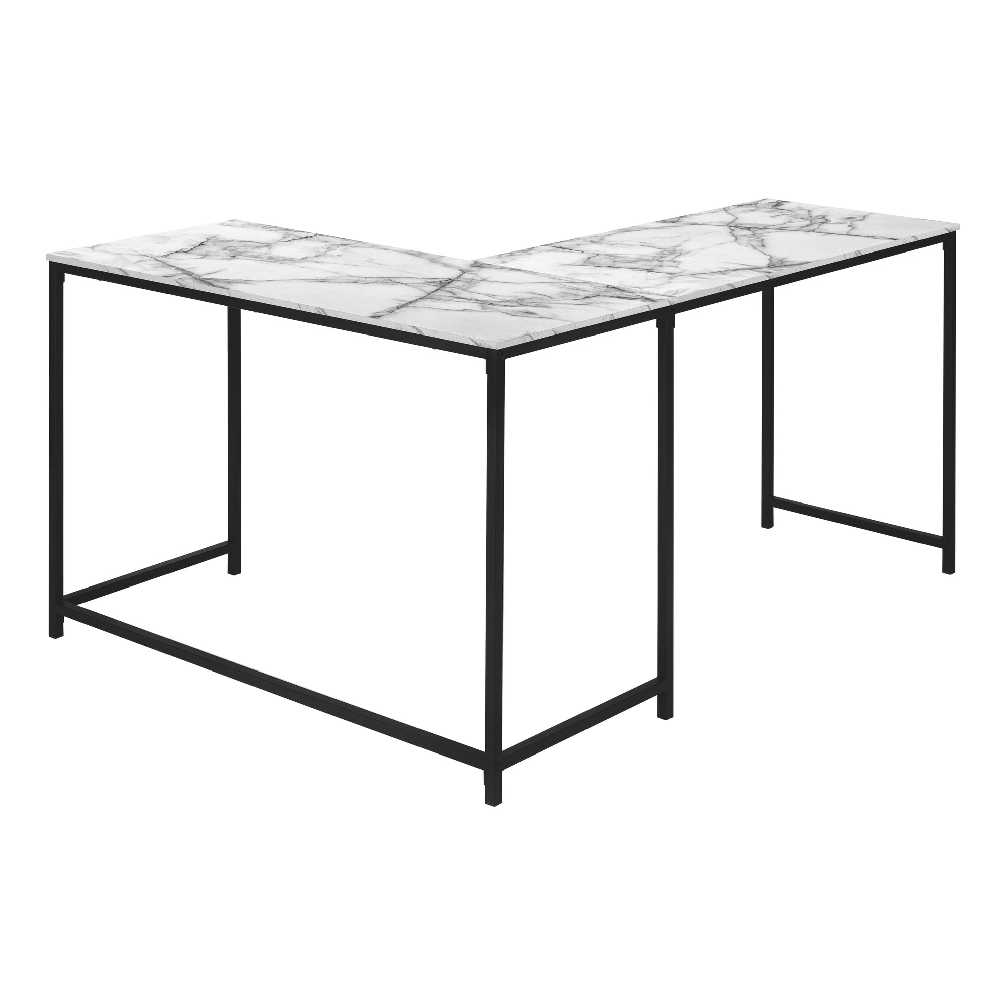 COMPUTER DESK - 58""L / WHITE MARBLE / BLACK METAL CORNER