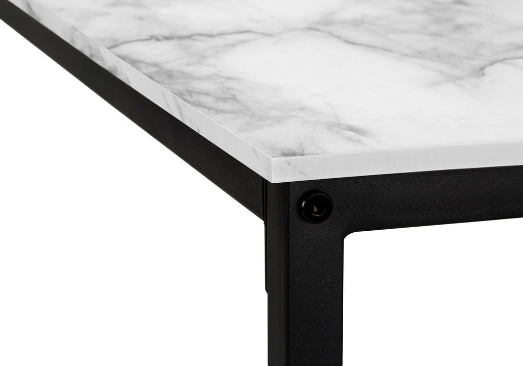 COMPUTER DESK - 58""L / WHITE MARBLE / BLACK METAL CORNER
