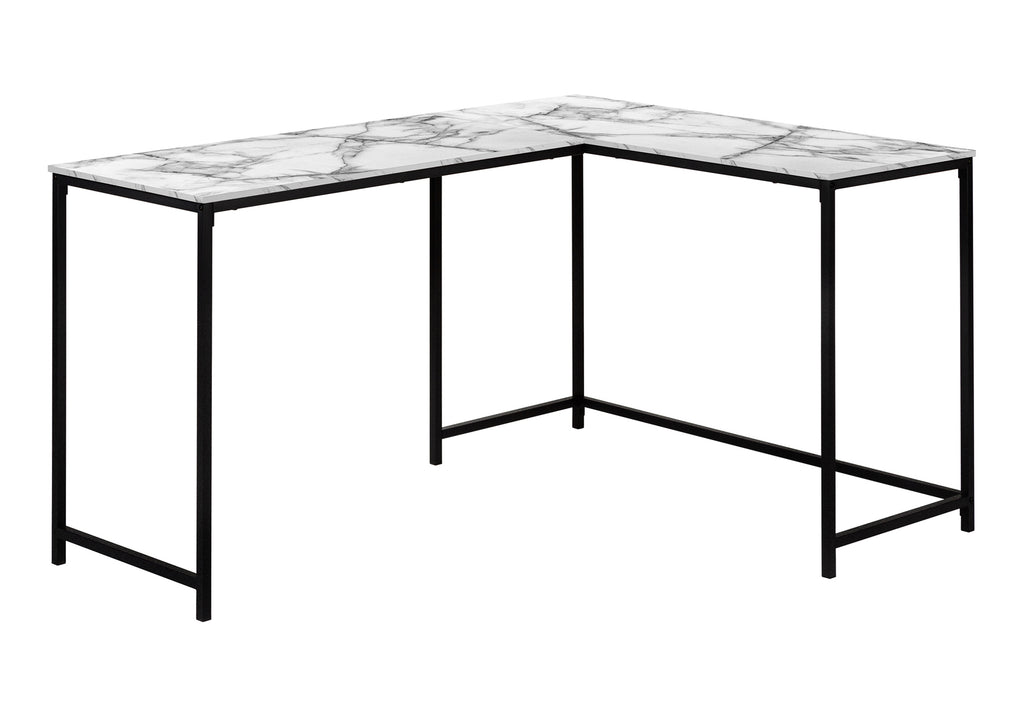COMPUTER DESK - 58""L / WHITE MARBLE / BLACK METAL CORNER