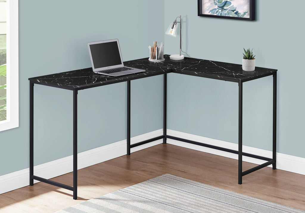 COMPUTER DESK - 58""L / BLACK MARBLE / BLACK METAL CORNER