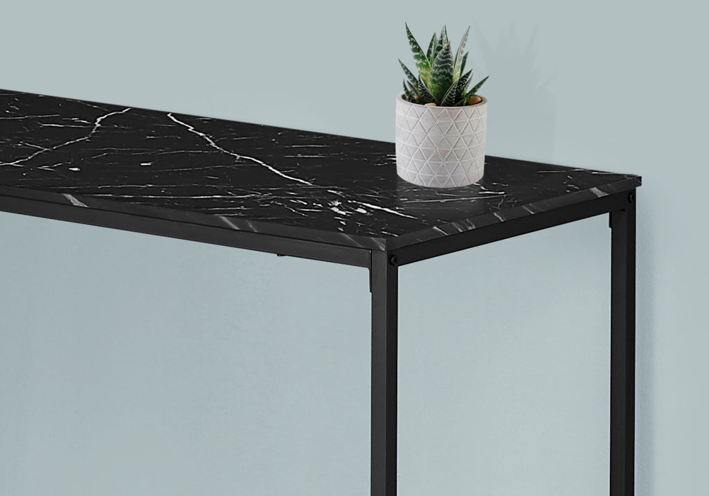 COMPUTER DESK - 58""L / BLACK MARBLE / BLACK METAL CORNER