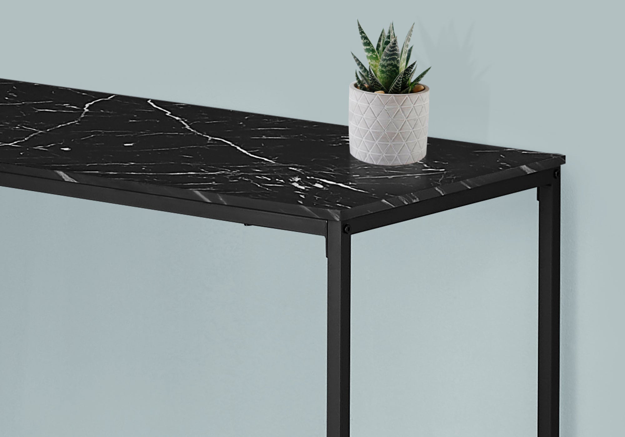 COMPUTER DESK - 58""L / BLACK MARBLE / BLACK METAL CORNER