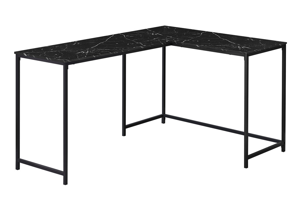 COMPUTER DESK - 58""L / BLACK MARBLE / BLACK METAL CORNER